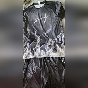Mens Black and White Smoke Pattern Short Set Brand New Without Tags